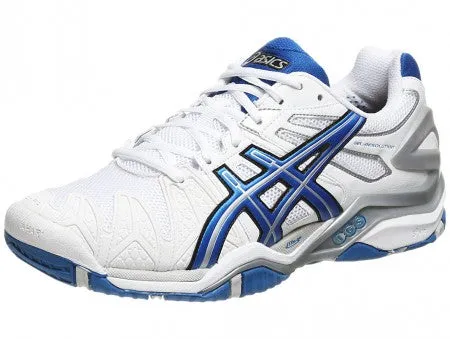 Asics Men's Gel-Resolution 5 Grass Court Tennis Shoes in White/Royal Blue/Lightning