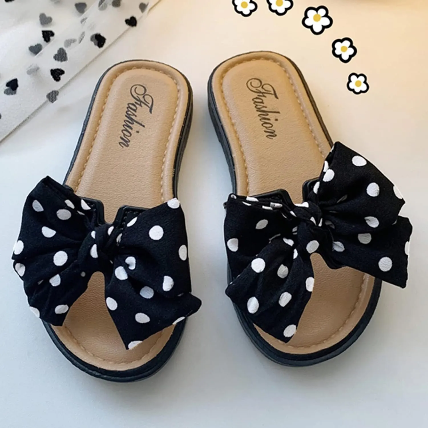 Beach Slippers Summer Sliders Sandals Toddler Baby Print Bow Open Toe Slippers Pool Shower Anti-Slip Shoes