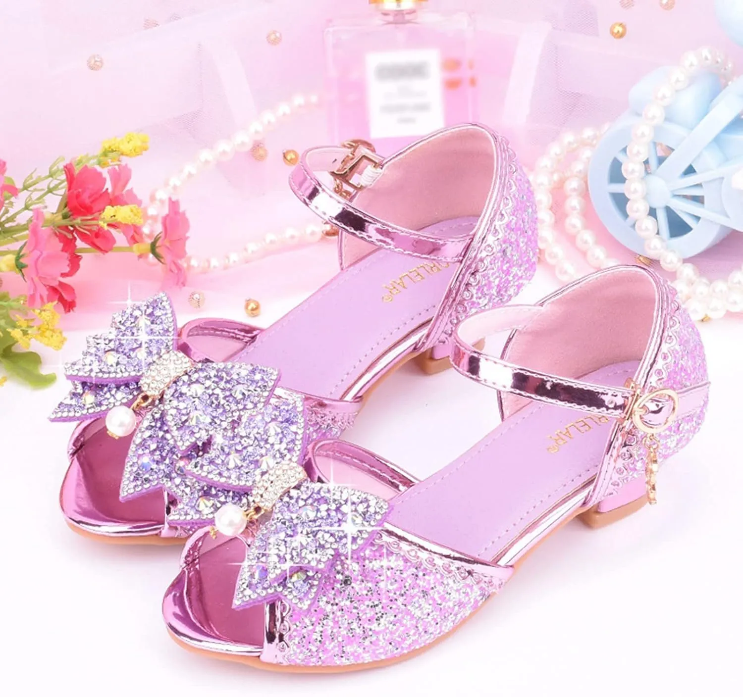 Big Girls Shoes Bow Knot 𝐃iamond Shiny Sandals Shoes High Heels Show Shoes Toddler Winter Shoes