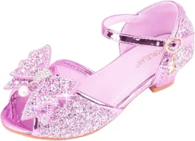 Big Girls Shoes Bow Knot 𝐃iamond Shiny Sandals Shoes High Heels Show Shoes Toddler Winter Shoes