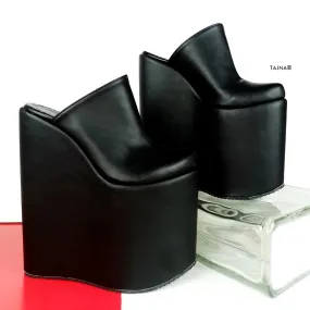 Black Matte High Heel Sabo Wedges