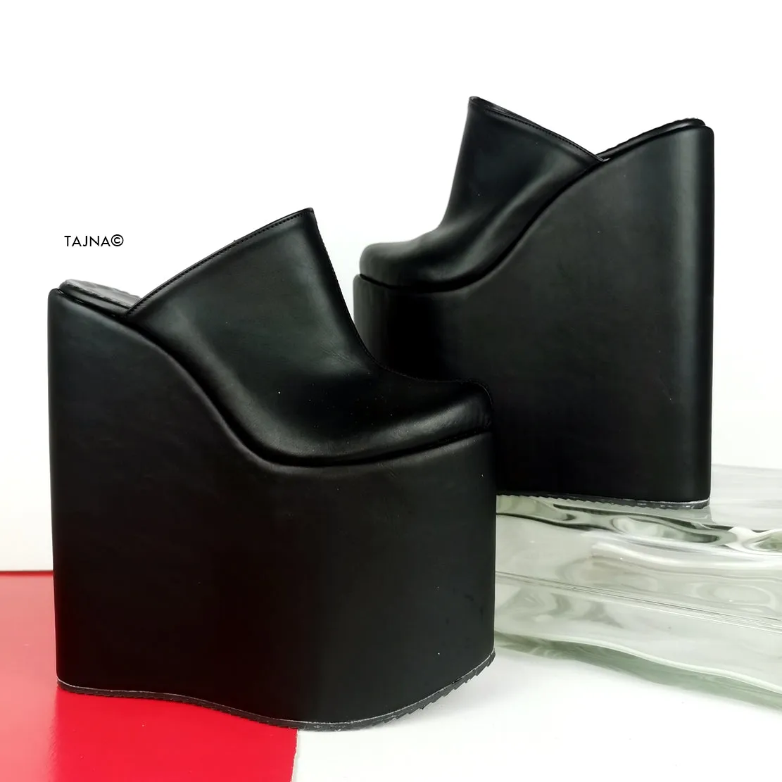 Black Matte High Heel Sabo Wedges