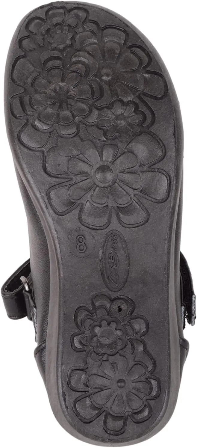 Childrens Kids Girls Touch and Close Formal School Shoes with Floral Diamante Design