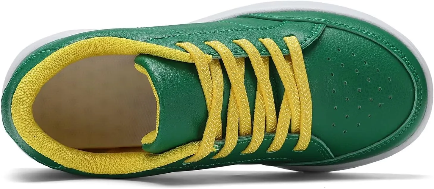 DSWED Unisex-Child Leather Lightweight Breathable Knit Athletic Running Sneakers for Kids Shoes for Boys Girls