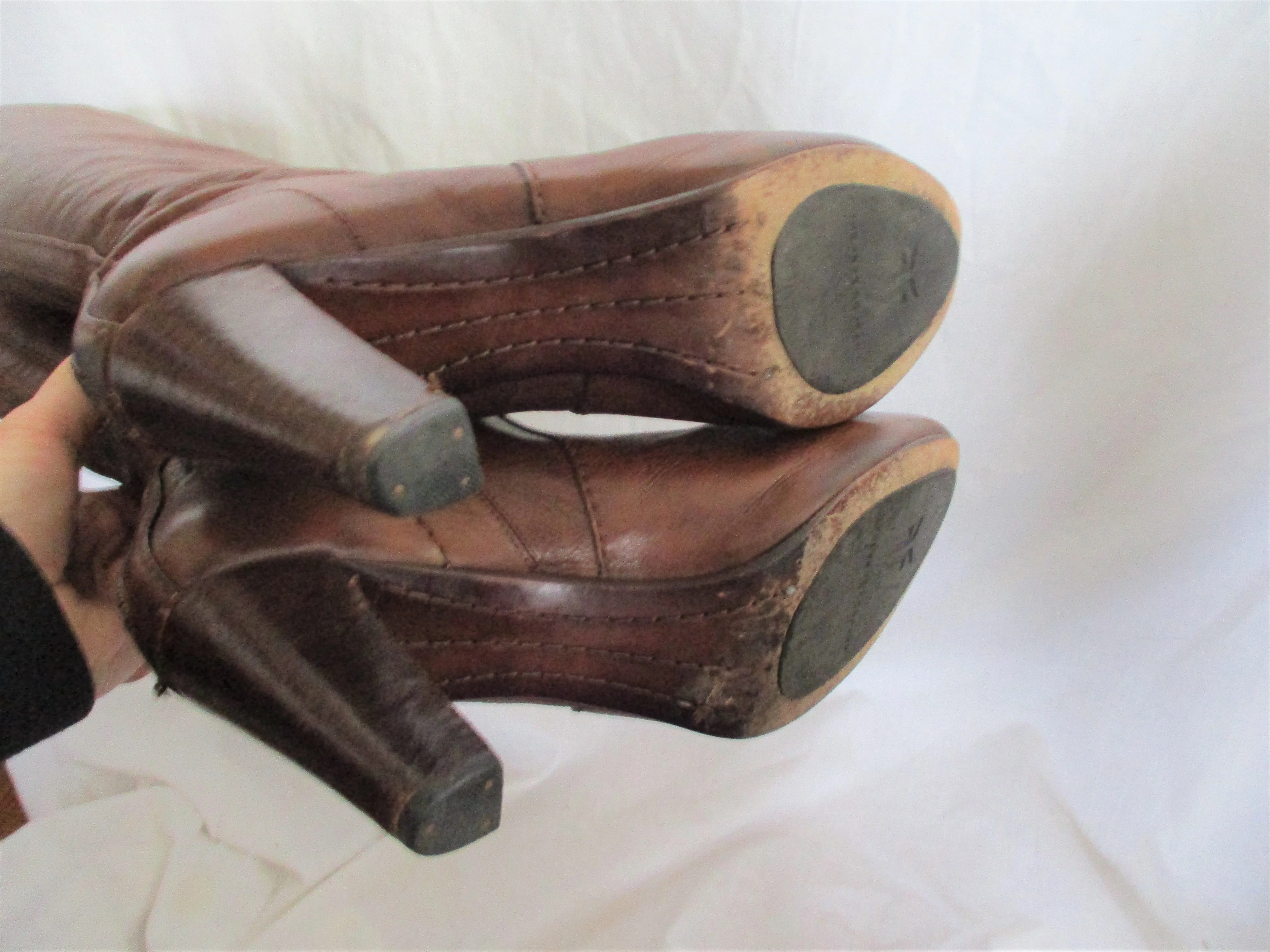 FRYE MELISSA BACK ZIP TALL High Heel Leather Western Cowboy BOOT BROWN 9