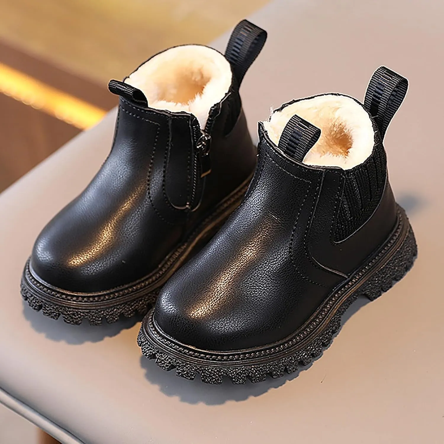 Girls Boots Kids Boys Winter Faux Fur Zipper Warm Fuzzy Go Kid's Cozy Walking Ankle Boots