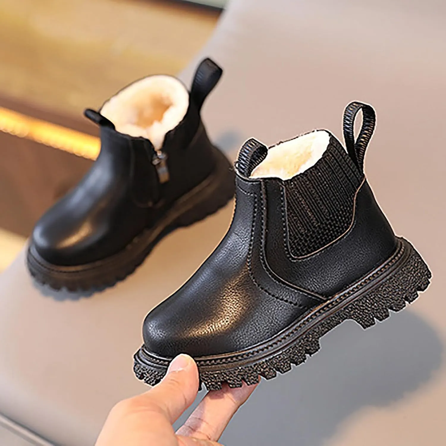 Girls Boots Kids Boys Winter Faux Fur Zipper Warm Fuzzy Go Kid's Cozy Walking Ankle Boots