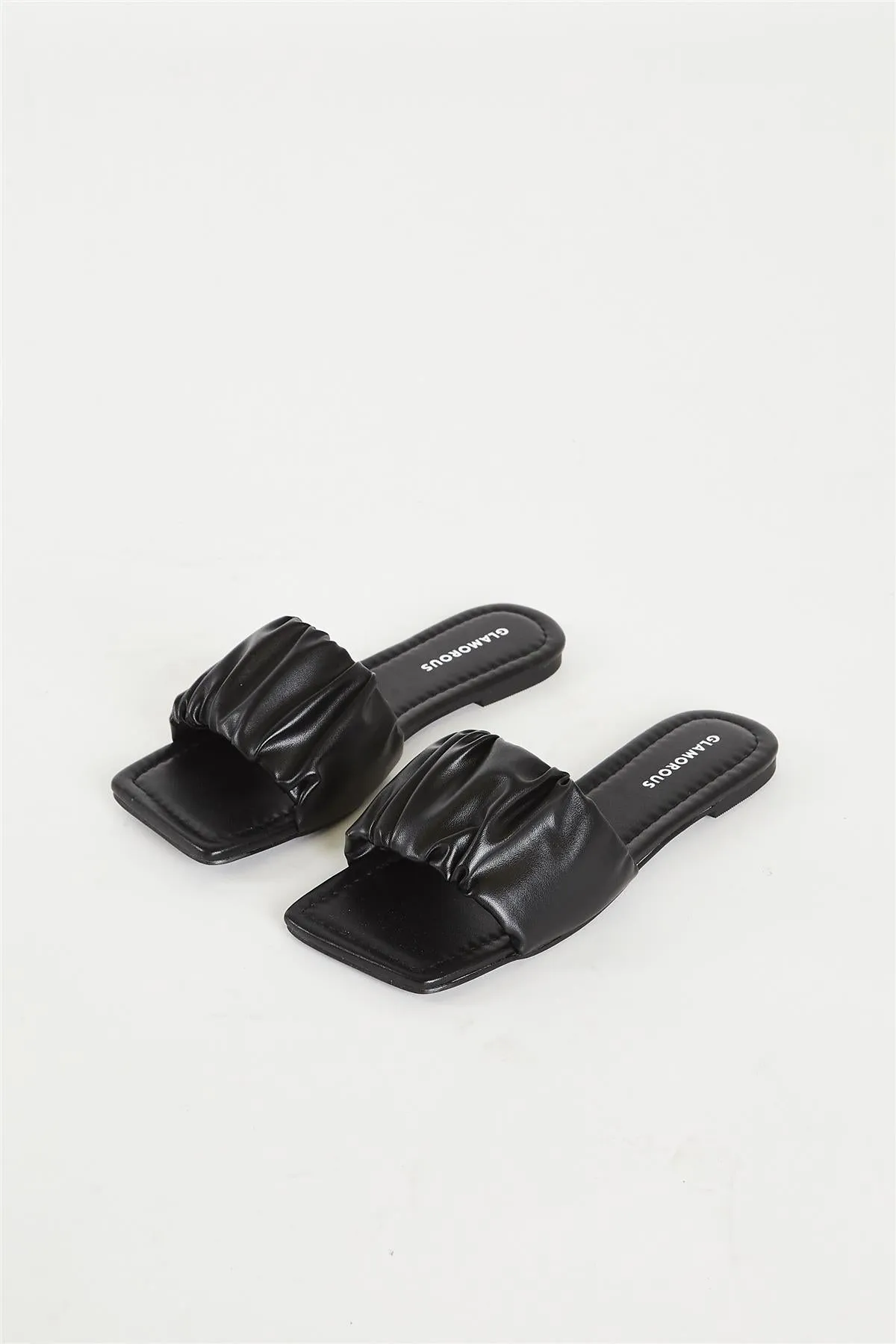 Glamorous Black Ruched Sliders