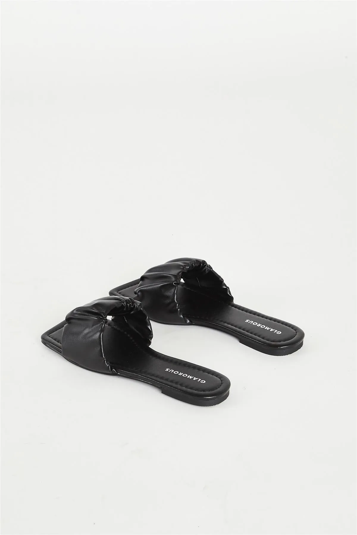 Glamorous Black Ruched Sliders
