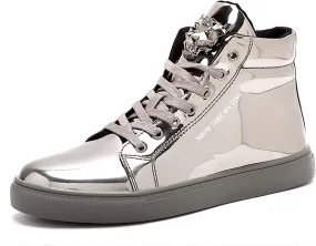 IGxx Men's Sneakers Punk Ankle Boots for Men Metal Rivet High Top Lace-up Running Basketball Shoes for Shiny Metal Decoration Shoes Motorcycle Boots