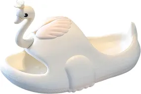 Kids Girls Summer Sliders Cute Swan Open Toe Sandals Slip On Pool Shoes Flip Flops Toddler Baby Girls Non-slip Sliders
