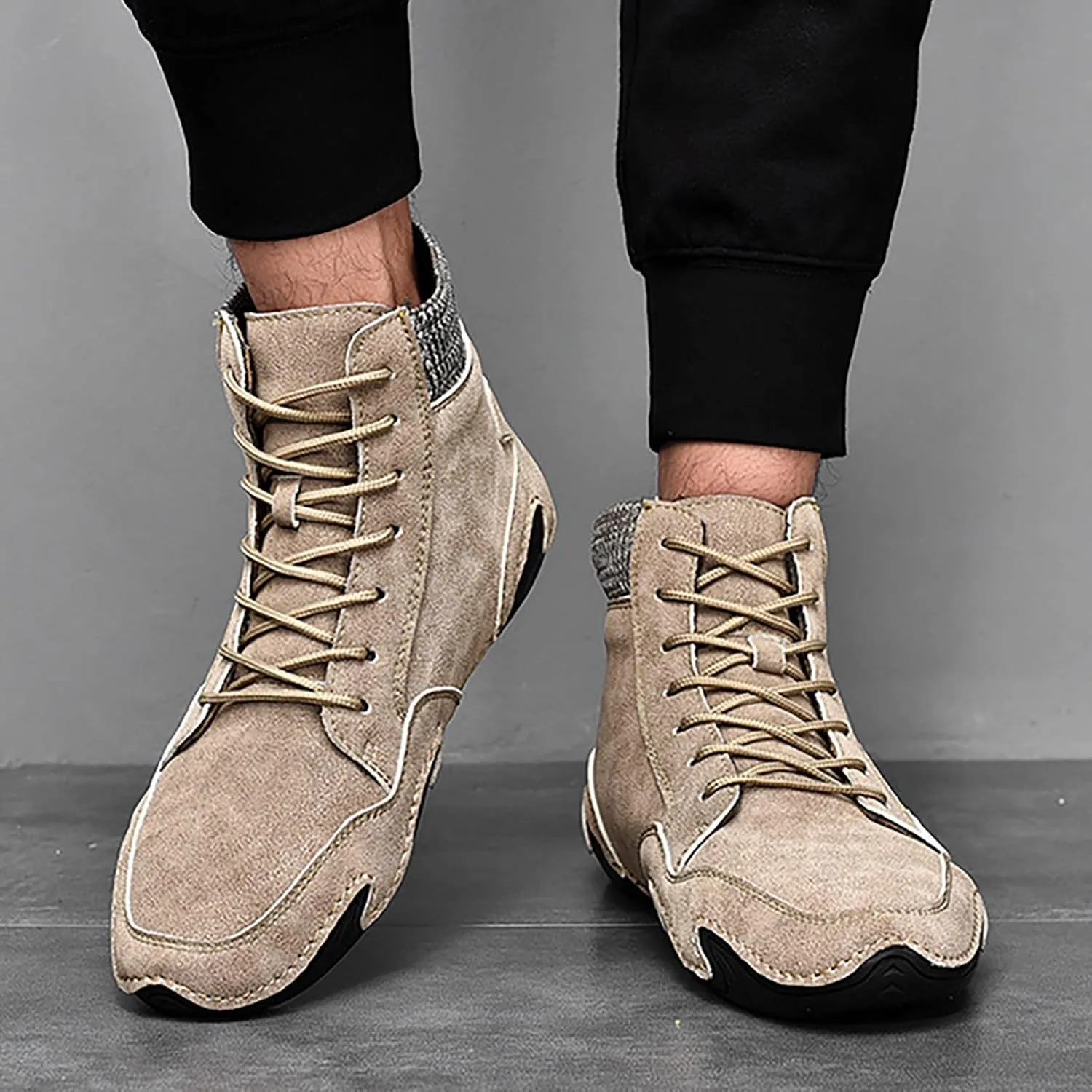 Men's Comfortable Walking Shoes Soft Flat Soled High Top Sneaker Lightweight Workout Shoes Business Casual Shoe