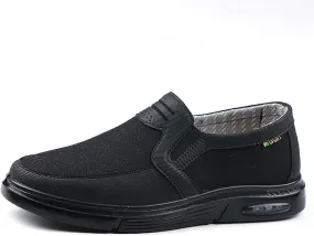 Men's Slip-on Wide Canvas Low-top Loafers, Spring Autumn Middle-Aged Casual with Arch Support Comfort Lightweight Driving Travel Walking Shoes