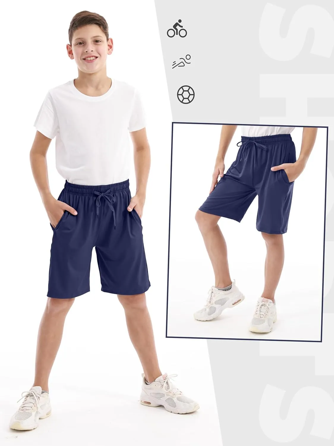 Resinta 5 Pack Boys Athletic Shorts Kids Youth Basketball Shorts Active Performance Quick Dry Gym Elastic Waist with Pockets