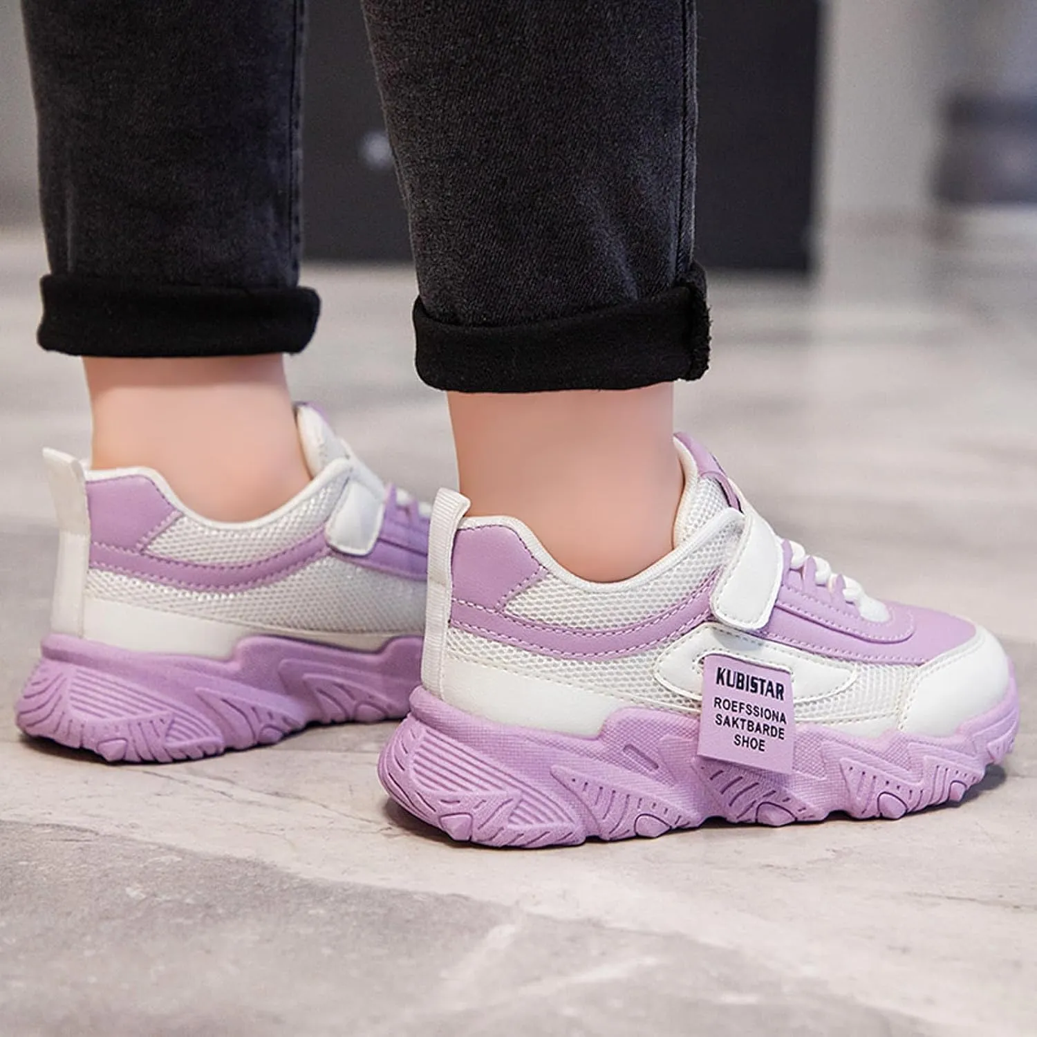 Sneakers for Girls Causal Hook and Loop Lightweight Breathable Knit Athletic Running Sneakers for Kids Comfortable Sole Shoes