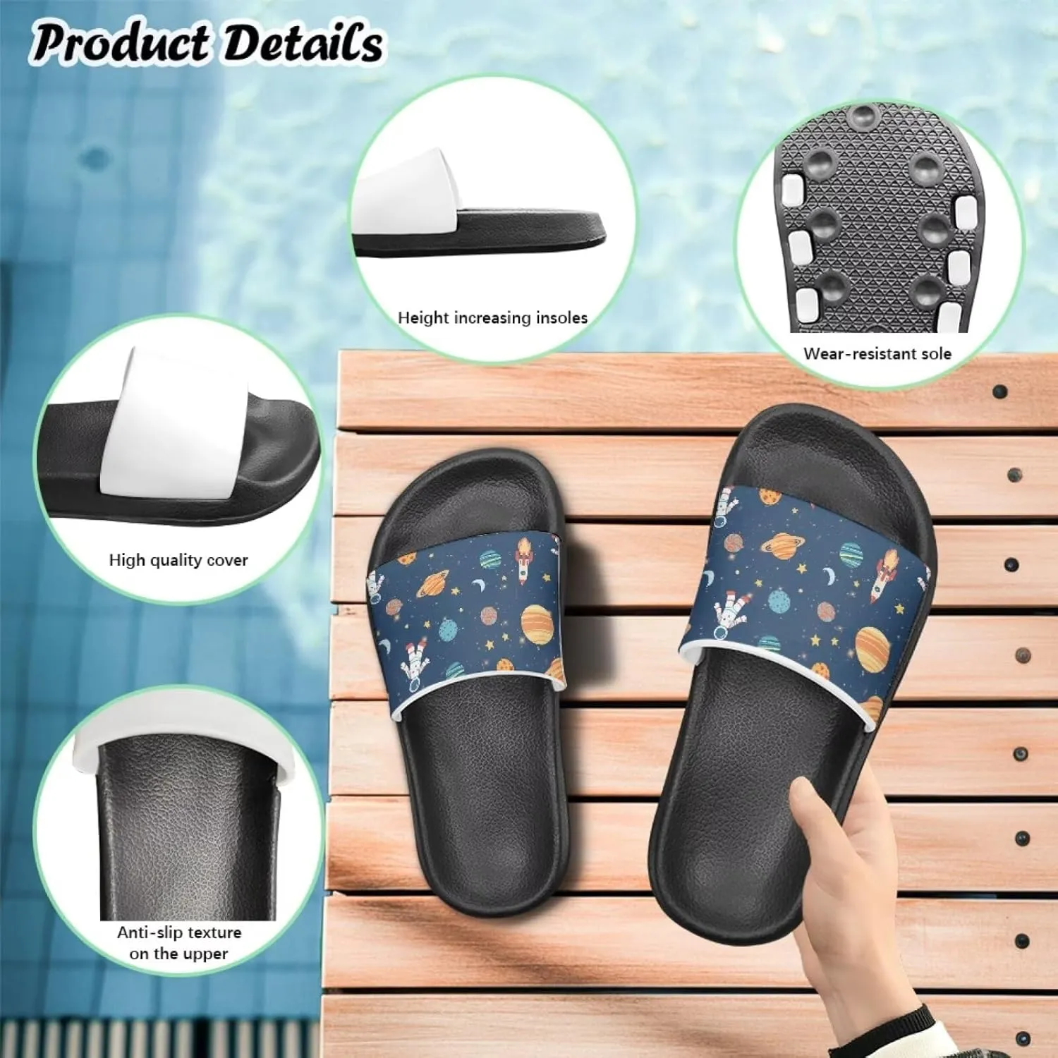 UNICEU Slides Sandals for Toddlers Comfortable Non-Slip House Slippers Casual Quick Drying Shower Shoes for Bathroom