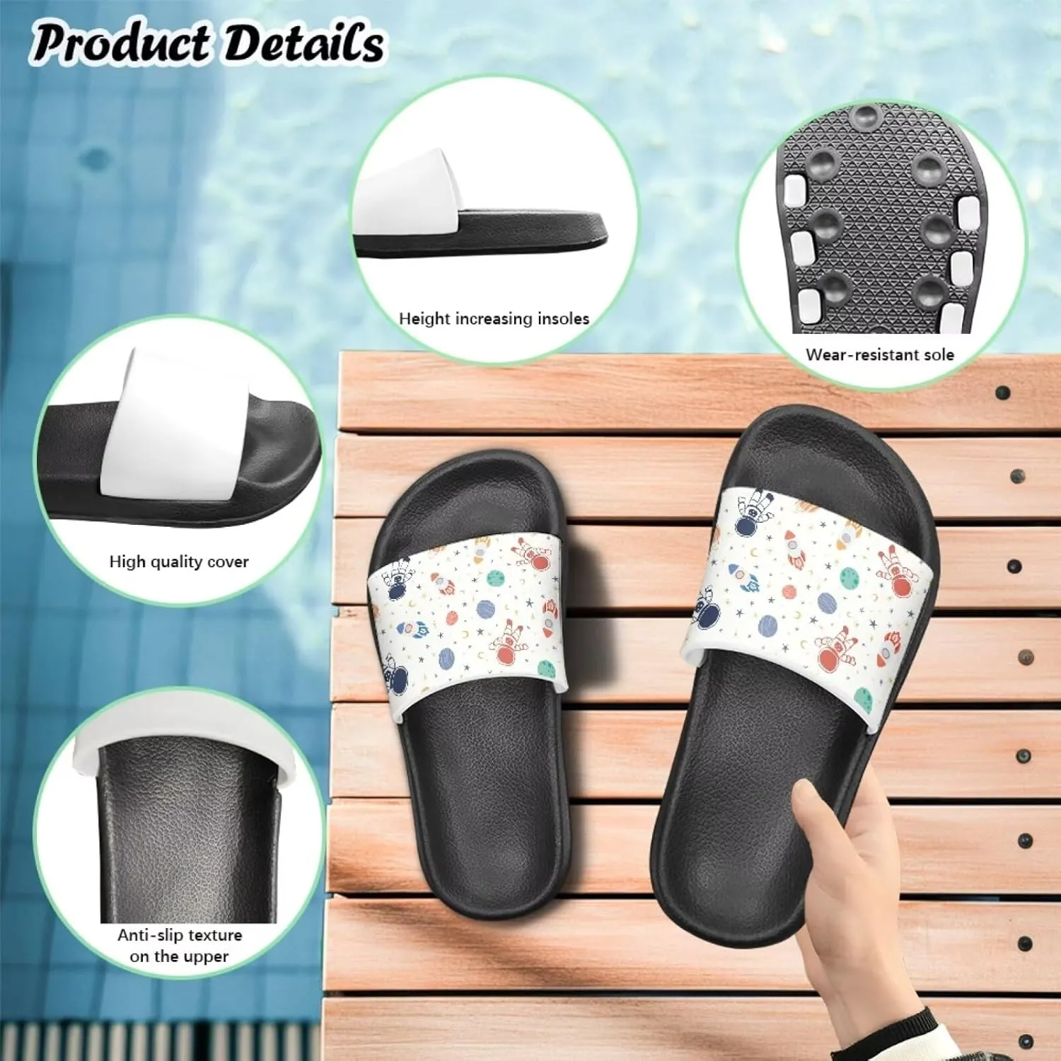 UNICEU Slides Sandals for Toddlers Comfortable Non-Slip House Slippers Casual Quick Drying Shower Shoes for Bathroom